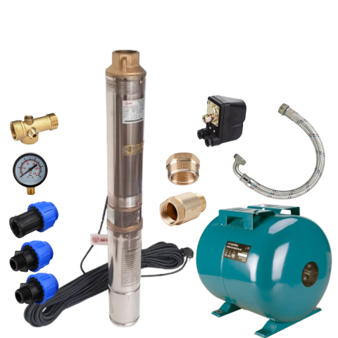 Pachete complete pompe submersibile - Kit Hidrofor 50L cu Pompa Submersibila 750W | Alimentare Apa Put