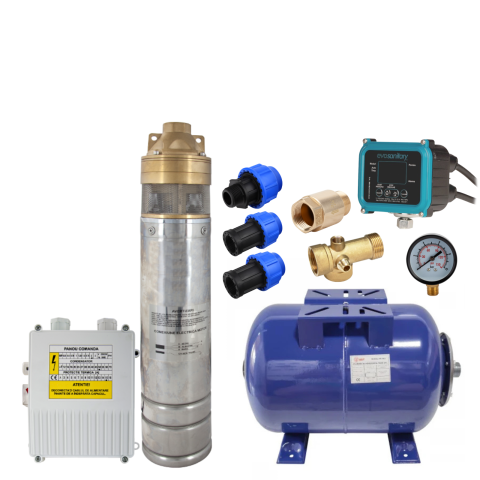 Pachete complete pompe submersibile - Pachet pompă submersibilă 1500W cu presostat și vas 50L Evosanitary