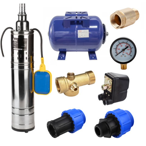 Pachete complete pompe submersibile - Pompa submersibila 750W kit complet hidrofor + vas 50L pentru put/fantana