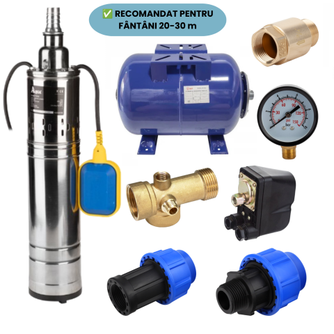 Pompa submersibila 750W kit complet hidrofor + vas 50L pentru put/fantana [1]