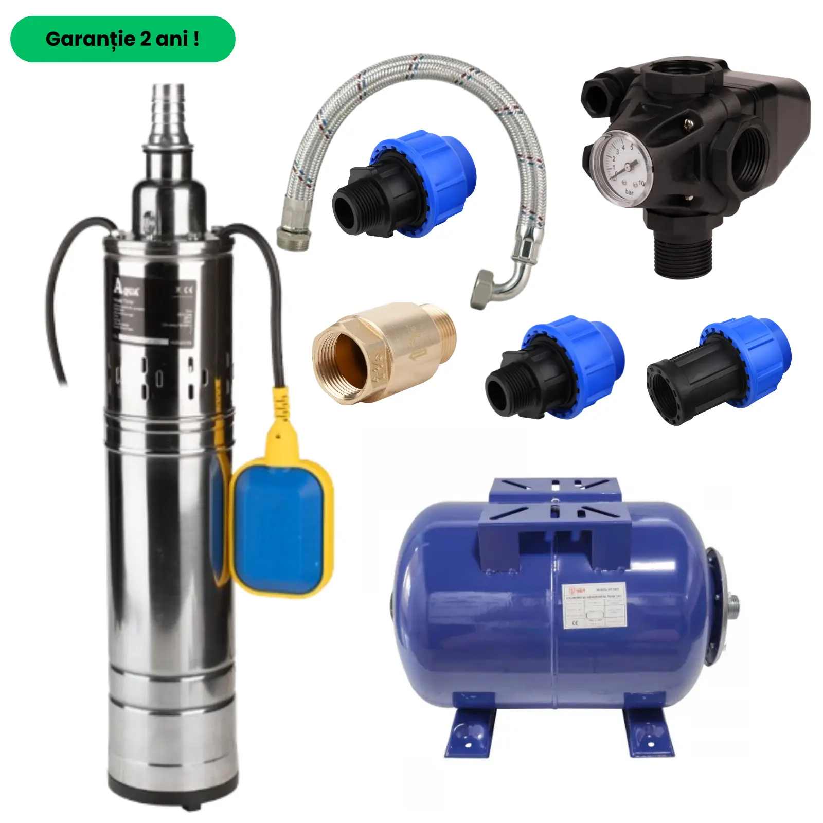 Pachete complete pompe submersibile - Pompa submersibila 750W kit complet hidrofor + vas 50L pentru put/fantana