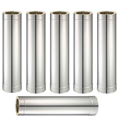 Cosuri de fum - Pachet 6 bucati tub inox izolat pentru cos fum KOPH, cu perete dublu, lungime 1 m, diametru interior 80 mm
