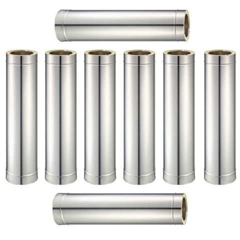 Cosuri de fum - Pachet 8 bucati tub inox izolat diametru interior 100 mm pentru cos fum KOPH, cu perete dublu, lungime 1 m