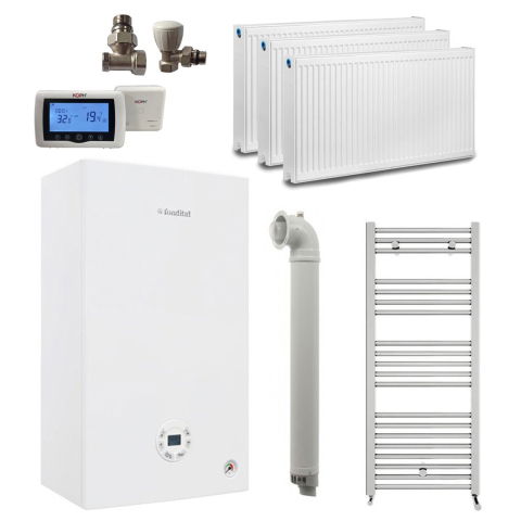 Centrale termice GN/GPL - Pachet Apartament 2 Camere – Centrala Fondital Tenerife KC 24 kW + Calorifere + Termostat WiFi + Robineți + Kit Evacuare