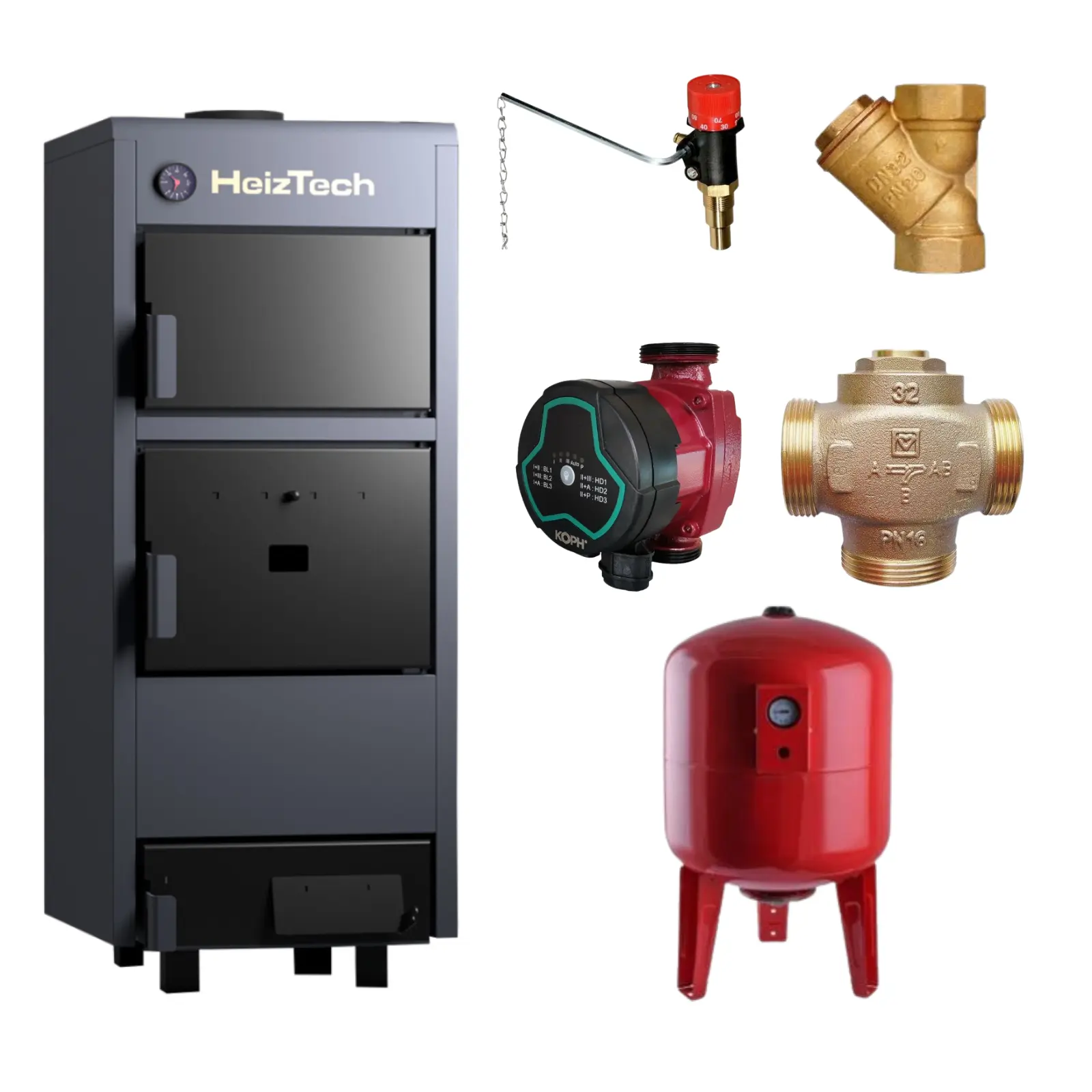 Surse de încălzire - Cazan pe lemne HeizTech PMSBM20B 18 kW – Pachet complet încălzire 80-90 mp | Eficiență 77% & siguranță TÜV