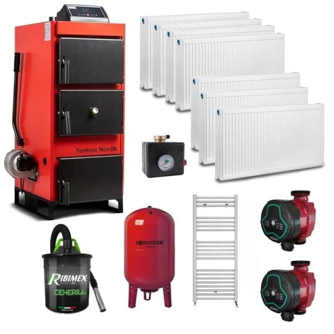 Pachet centrală pe lemn/cărbune Termax Nordik 46 kW + calorifere și accesorii | Sistem complet încălzire