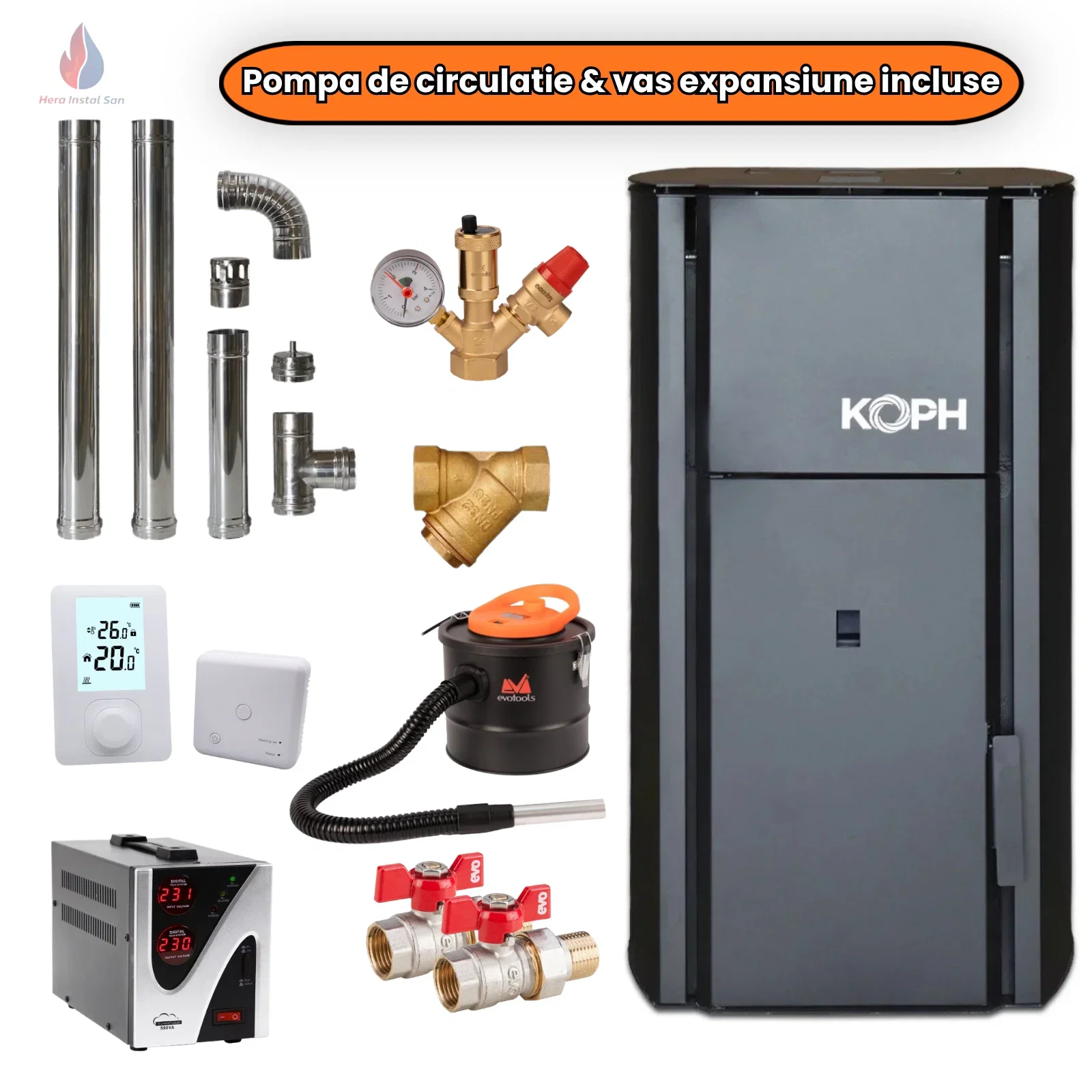 Pachet Centrală pe Peleți KOPH PM 30 kW | Termostat + Coș Fum | 200 mp [1]