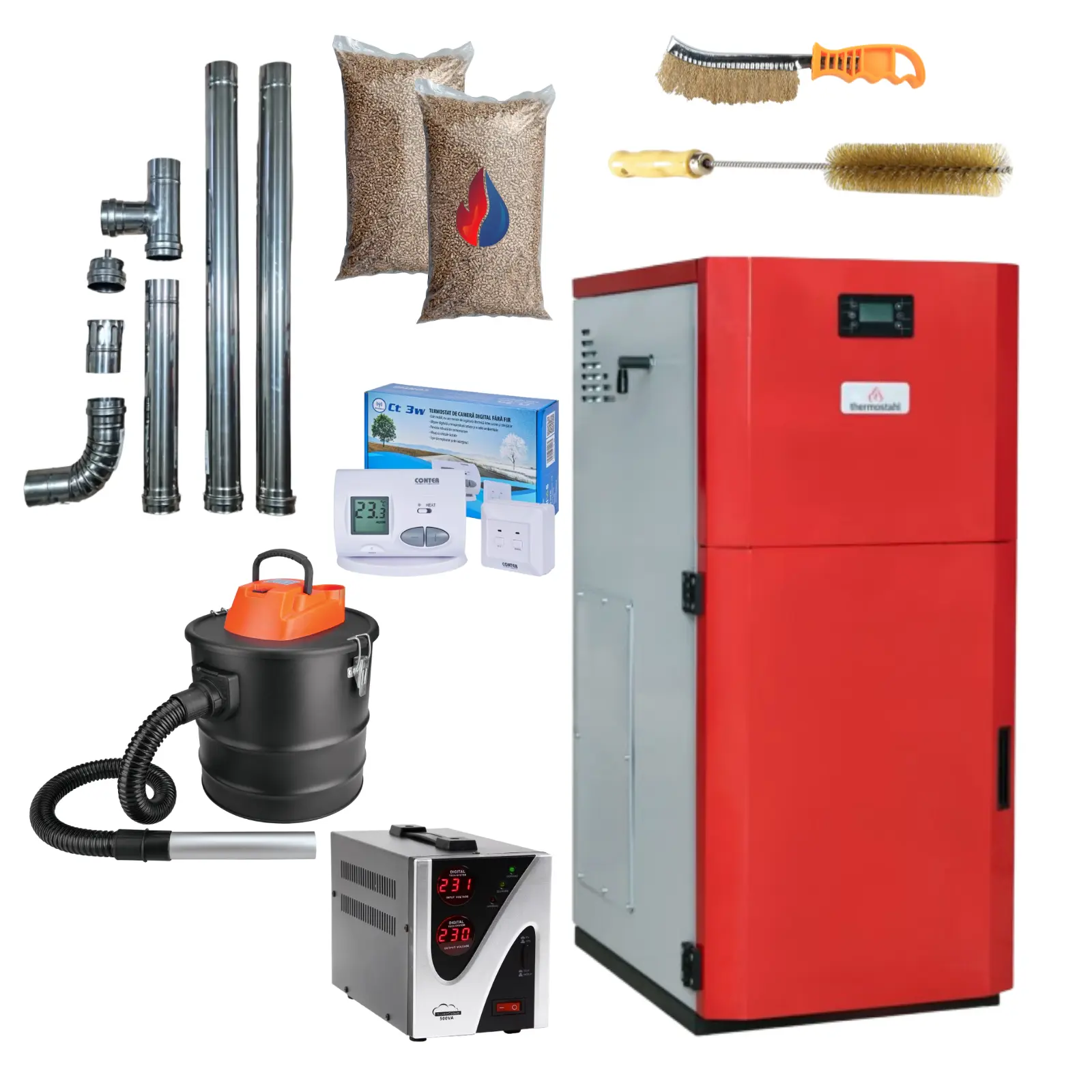 Centrale termice pe pelet - Pachet centrală pe peleți by HeraInstal ,  Thermostahl Compact 25 kW, 170 mp