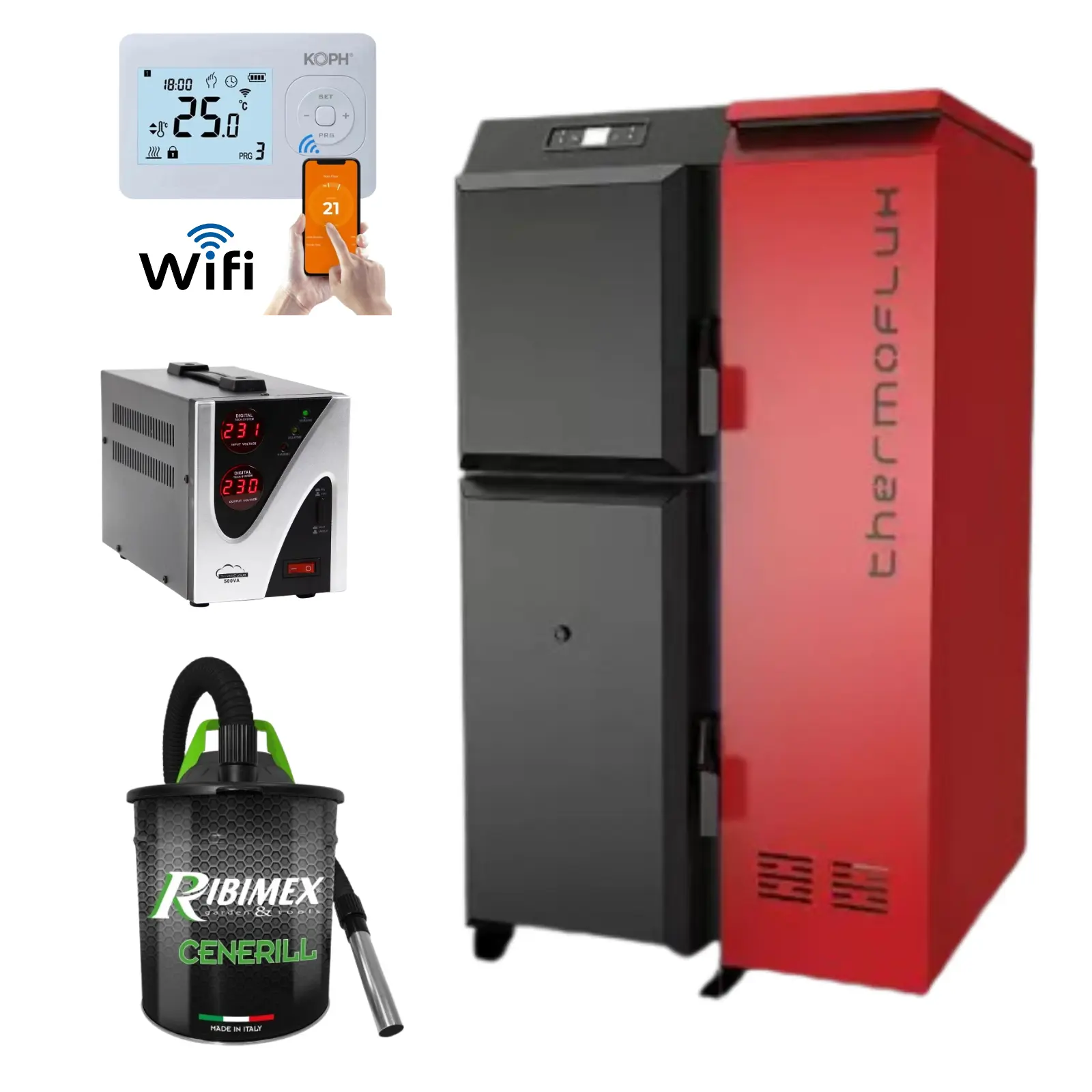 Centrale termice pe pelet - Pachet cazan pe peleți THERMOFLUX PELLING cu termostat Wi-Fi