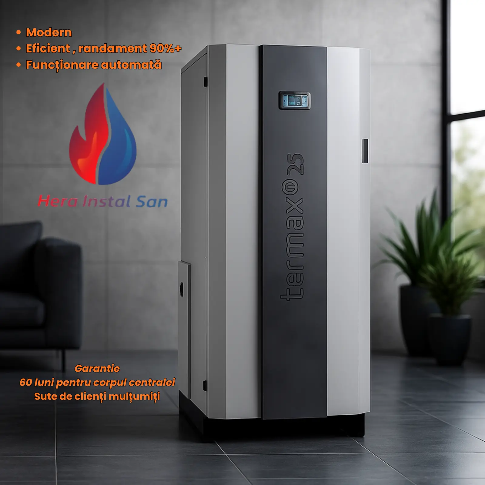 Pachet Centrală pe Peleți Termax Compact 25 kW cu Pompă Recirculare, Buncăr 75 kg, Randament 90,5%, pentru 170 mp [1]