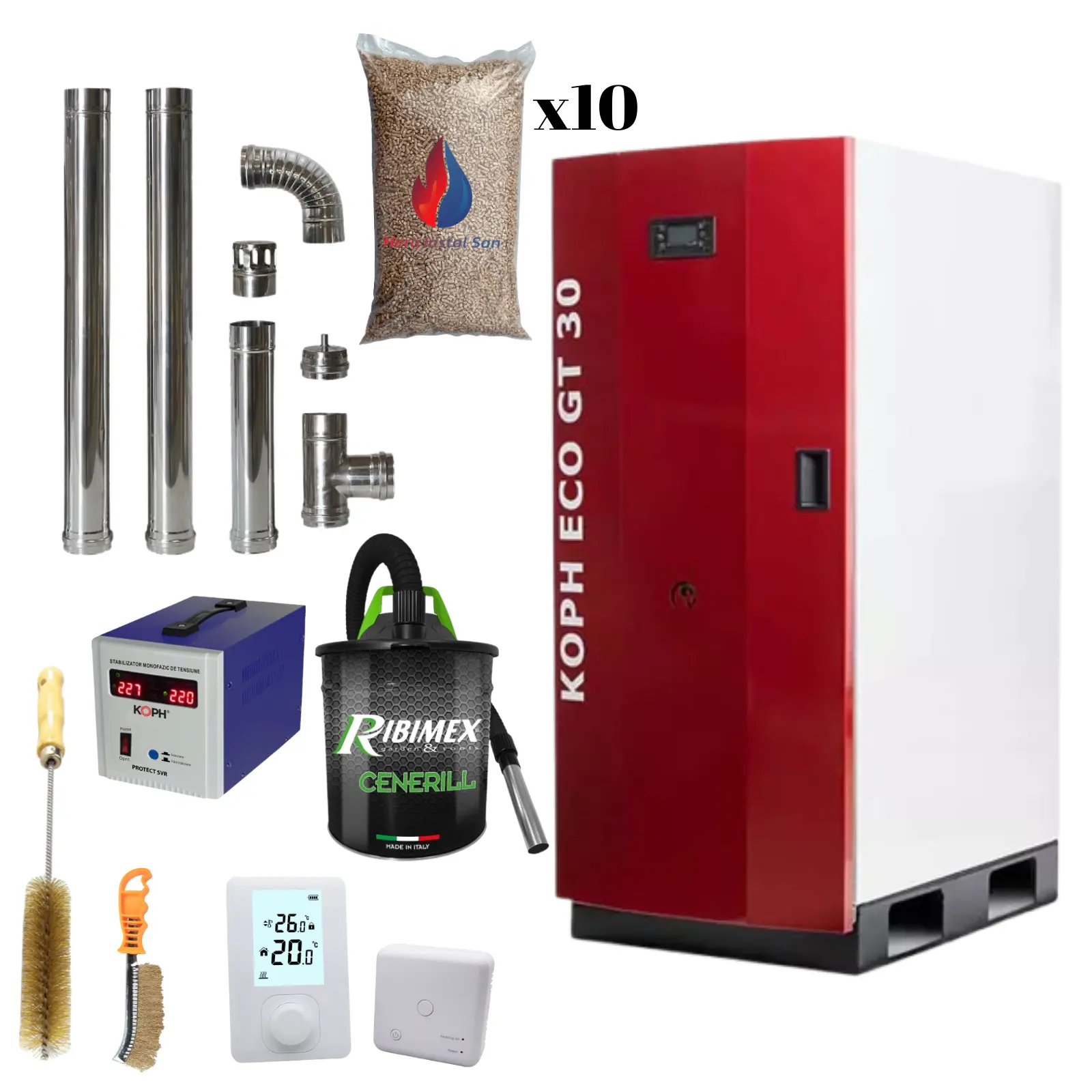 Centrale termice pe pelet - Pachet centrala pe peleți KOPH GT 30 kW – complet echipată și automată