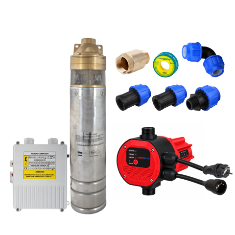 Pachete complete pompe submersibile - Pachet complet pompa submersibila 1100W cu prescontrol Hergon
