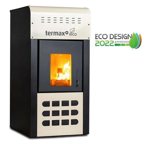 Pachet control inteligent - Termosemineu pe peleti Termax Kamin ECO, 25 kW, 160 mp, buncar peleti 45 kg, volum apa 42 litri, diametru cos fum ⌀80 mm, vas expansiune, pompa recirculare incluse, Crem si [1]