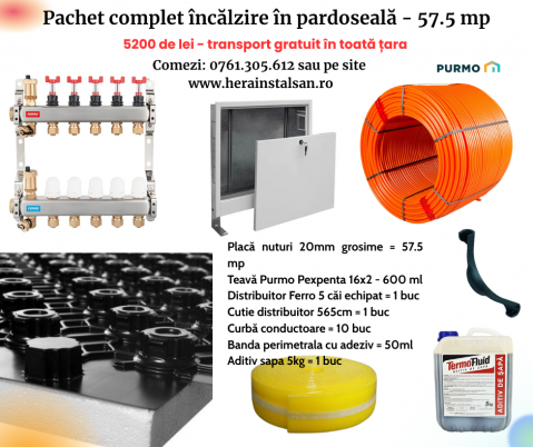 Pachete încălzire în pardoseală - Pachet încălzire în pardoseală cu placă nuturi - 57,5mp - Hera Instal