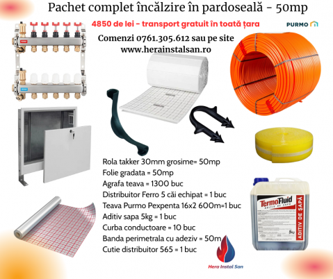 Pachete încălzire în pardoseală - Pachet încălzire în pardoseală cu rola takker - 50mp