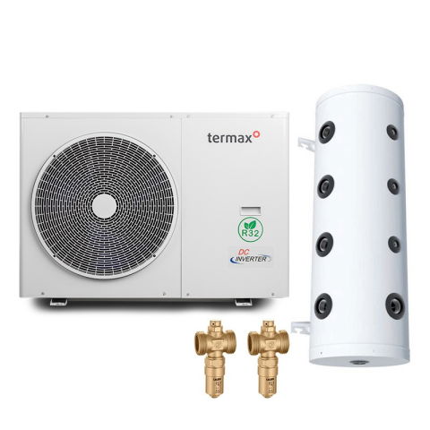 Pompa de caldura monobloc - Pachet pompa de caldura Termax 14 kW, Wi-Fi, Alimentare Monofazica, Monobloc, Aer-Apa, Compresor Mitsubishi, Inverter + Vas amestec instalatii TESY V50, clasa energetica C, 3 bari + Robinet anti-inghe
