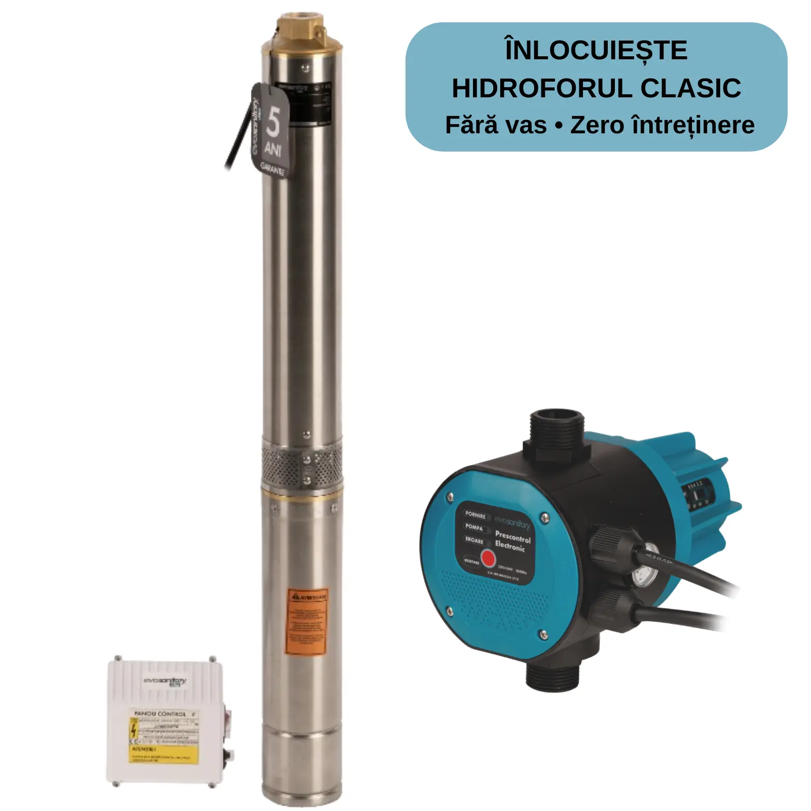 Pachete complete pompe submersibile - Pompa Submersibila 1100W Inox cu Prescontrol EvoSanitary EP14