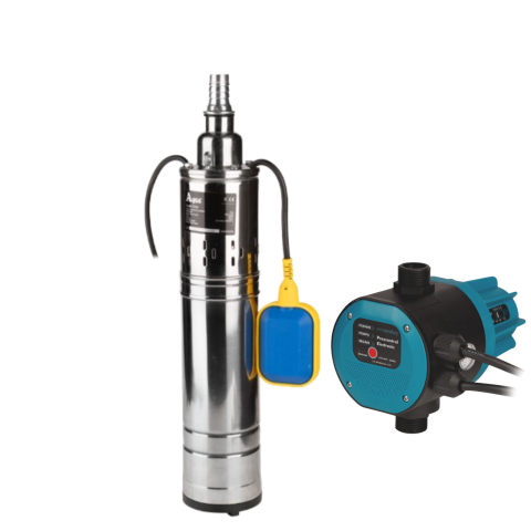 Pachete complete pompe submersibile - Pachet Complet Alimentare Apă – Pompă Submersibilă 4” 750W 80m Inox + Prescontrol Automat Evosanitary, Cablu 15m Inclus