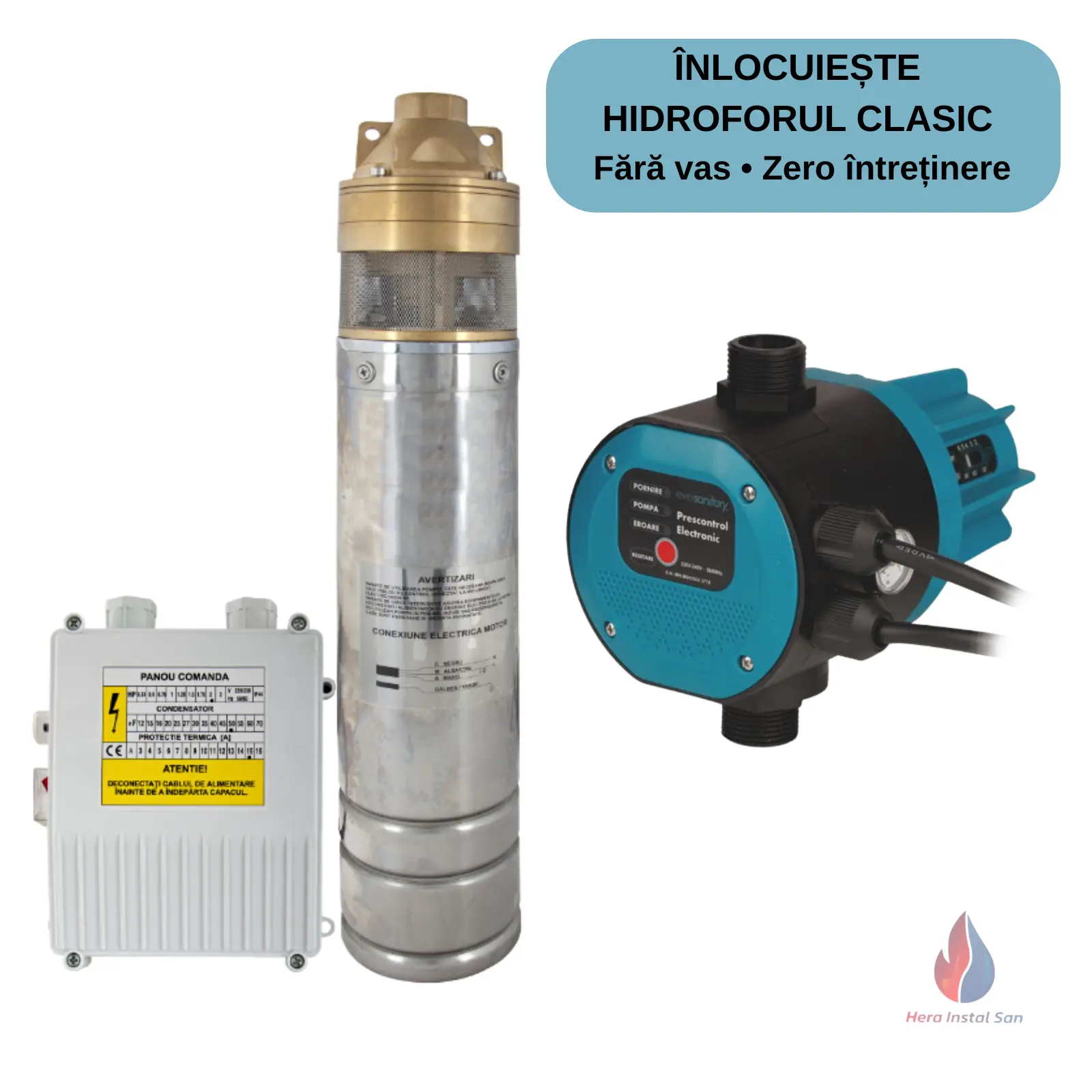 Pachete complete pompe submersibile - Pachet pompă submersibilă 750W cu prescontrol – înlocuiește hidrofor