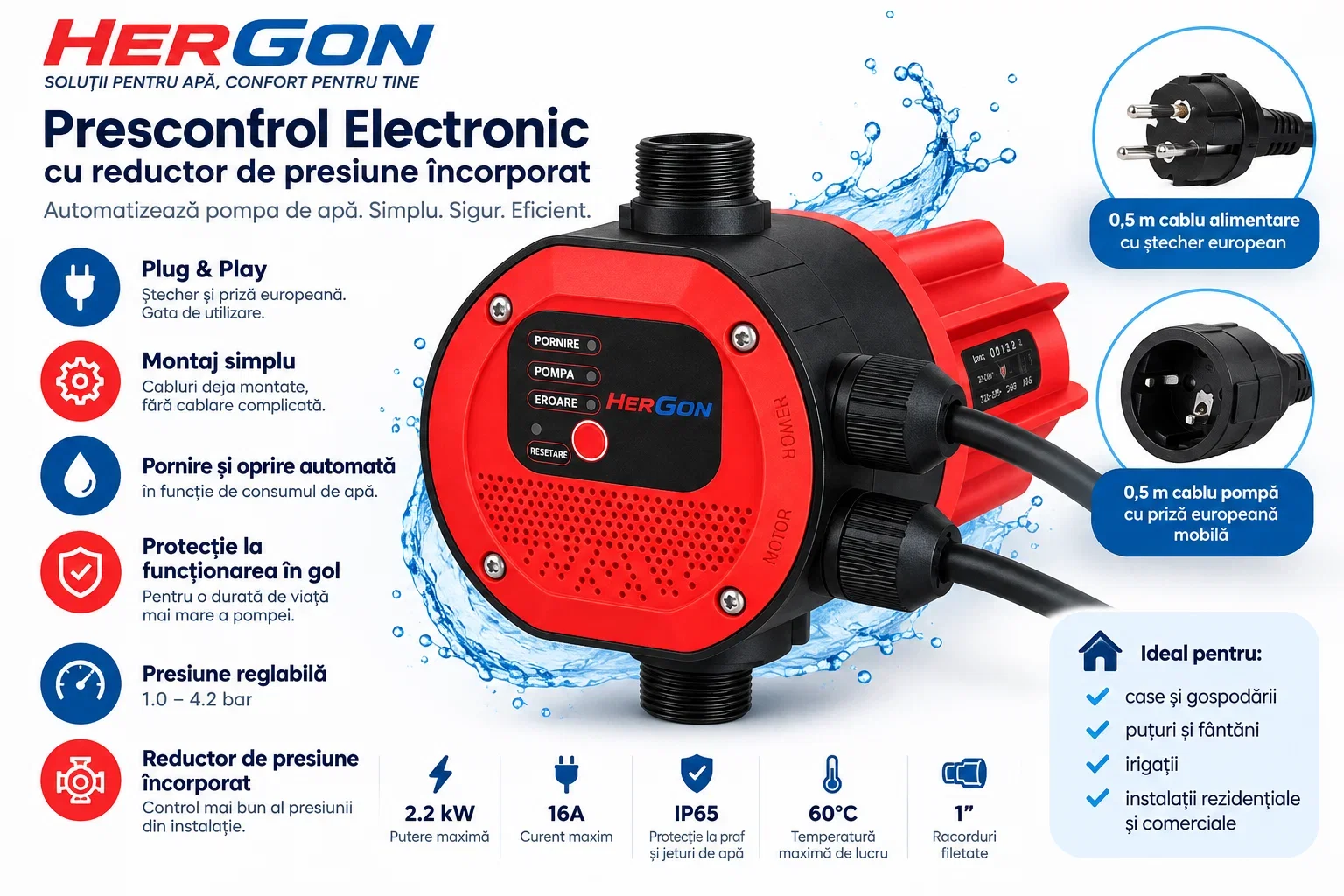 Pachet pompă submersibilă 750W cu prescontrol electronic Hergon [1]