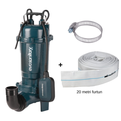 Pachete complete pompe submersibile - Pompă Submersibilă cu Tocător 750W Evosanitary + Furtun DN50 20m