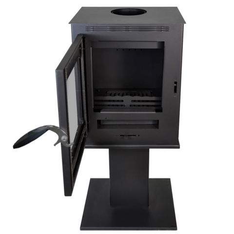 Pachet soba pe lemn Termax Vesta cu picior, 9.47 kW, randament 84.32%, 60 m², Negru, set accesorii, aspirator cenusa si suport lemne foc metalic Termax XL [3]