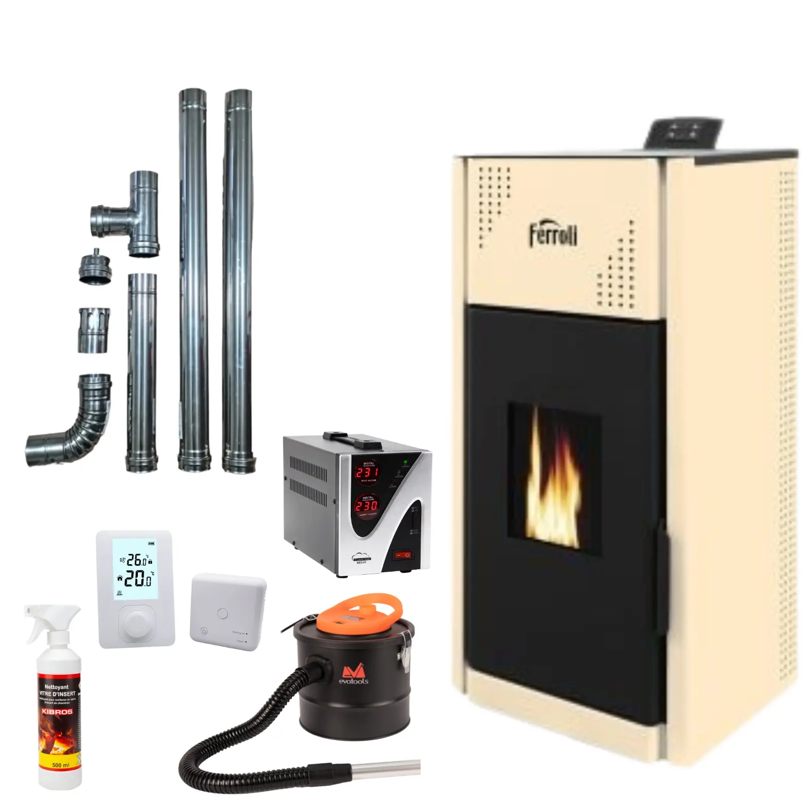 Termoseminee peleți - Termoșemineu pe Peleți MIRANO PELLET PRO 30 kW - Pachet Complet 200 mp