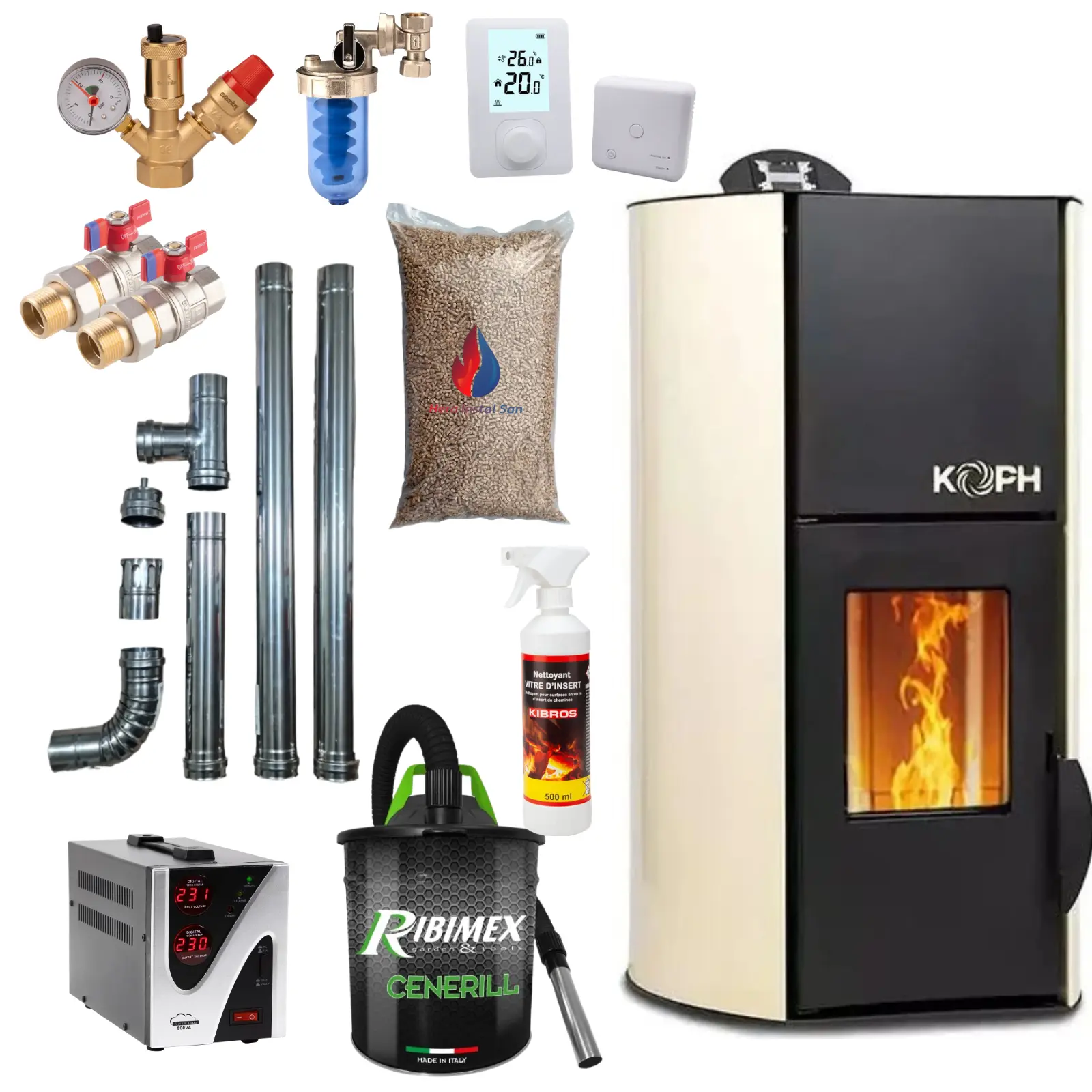 Termoseminee peleți - Termosemineu pe Peleți 25 kW KOPH Fiama – Pachet Complet