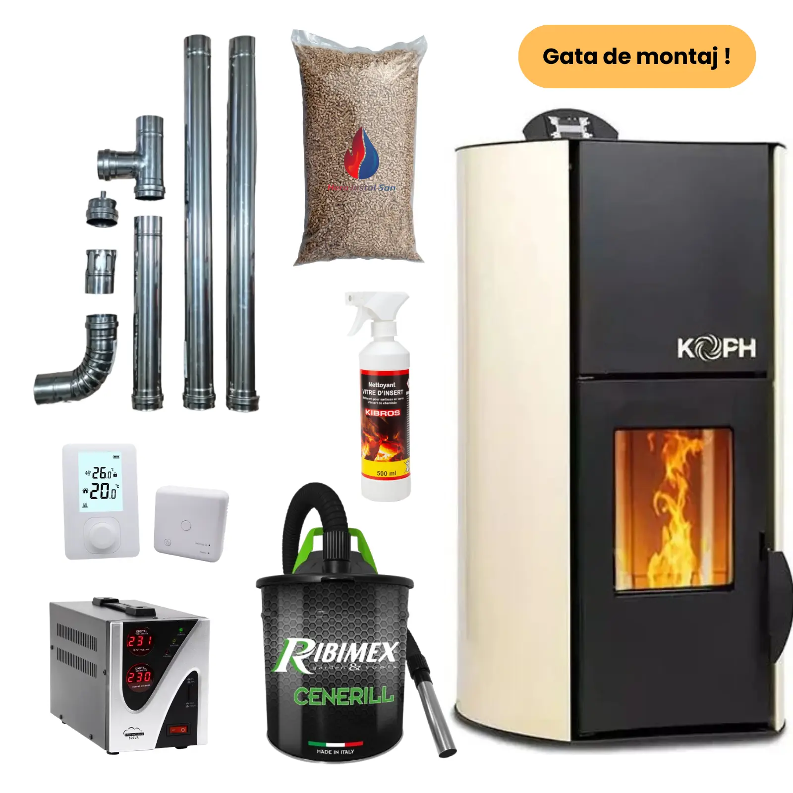 Termoseminee peleți - Termosemineu pe Peleți 25 kW KOPH Fiama – Pachet Complet