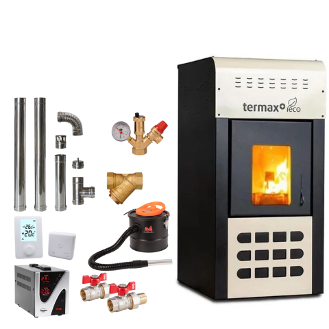 Termosemineu pe Peleți Termax Kamin ECO 25 kW – Pachet Complet 160 mp