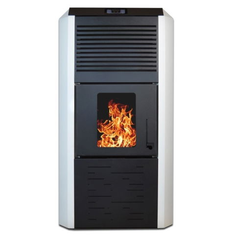Pachet termosemineu cu peleti Termax Kamin ECO, 30 kW, 220 mp, buncar peleti 55 kg, volum apa 49 litri, diametru cos fum ⌀80 mm, vas expansiune si pompa recirculare incluse, Alb, Grup siguranta [1]