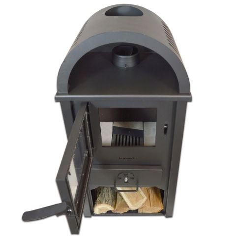 Pachet termosemineu pe lemn Termax Faurar, 11.52 kW, randament 85.59%, 75 m², Antracit si suport lemne foc metalic Termax M cu design vertical si robust, 50 x 40 x 36 cm [5]