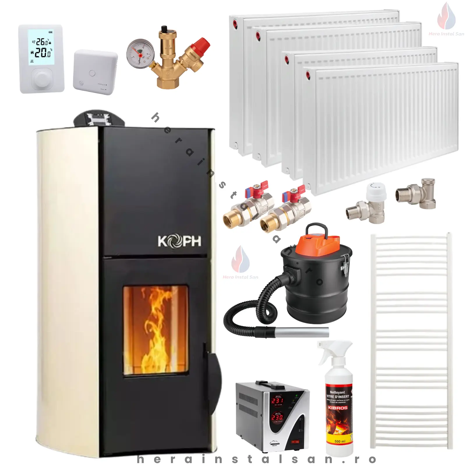 Termoseminee peleți - Pachet termosemineu pe peleti KOPH PM 25kW Fiama Crem