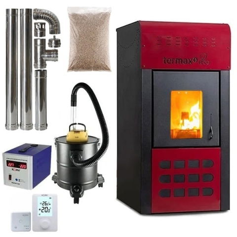 Termoseminee peleți - Termosemineu pe Peleți Termax Kamin ECO 25 kW – Pachet Complet 160 mp