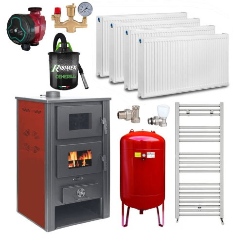 Termosobe pe lemne - Pachet termosobă pe lemne Termax Zorile, 24.43 kW, cuptor integrat, 85.10% randament, pentru 155 m² – sistem complet de încălzire cu radiatoare