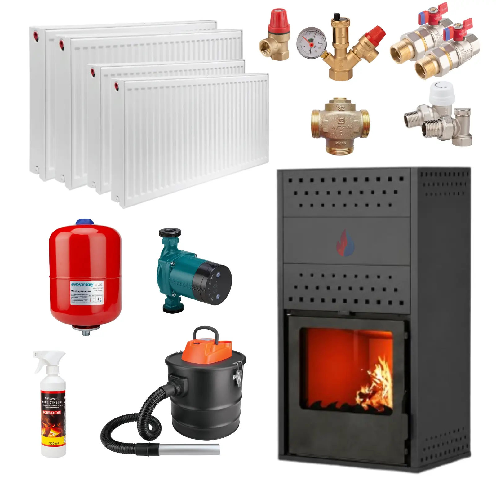 Termosobe pe lemne - Pachet Termosobă pe Lemne 18.4 kW cu Calorifere și Pompă | Kit Încălzire Centrală | Gri Antracit