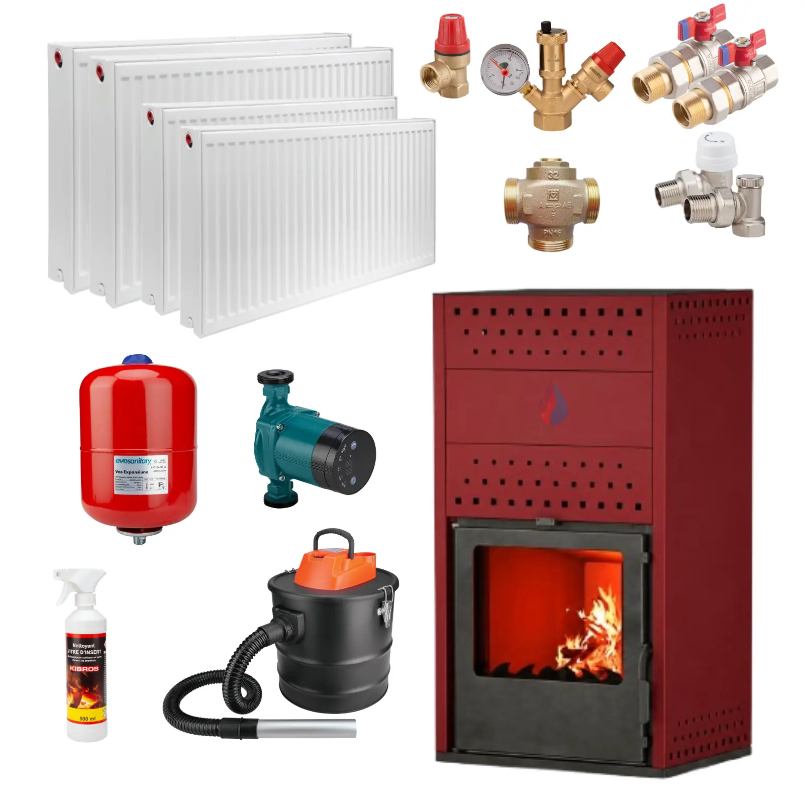 Termosobe pe lemne - chet Termosobă pe Lemne 18.4 kW cu Calorifere și Pompă | Kit Încălzire Centrală | Bordo