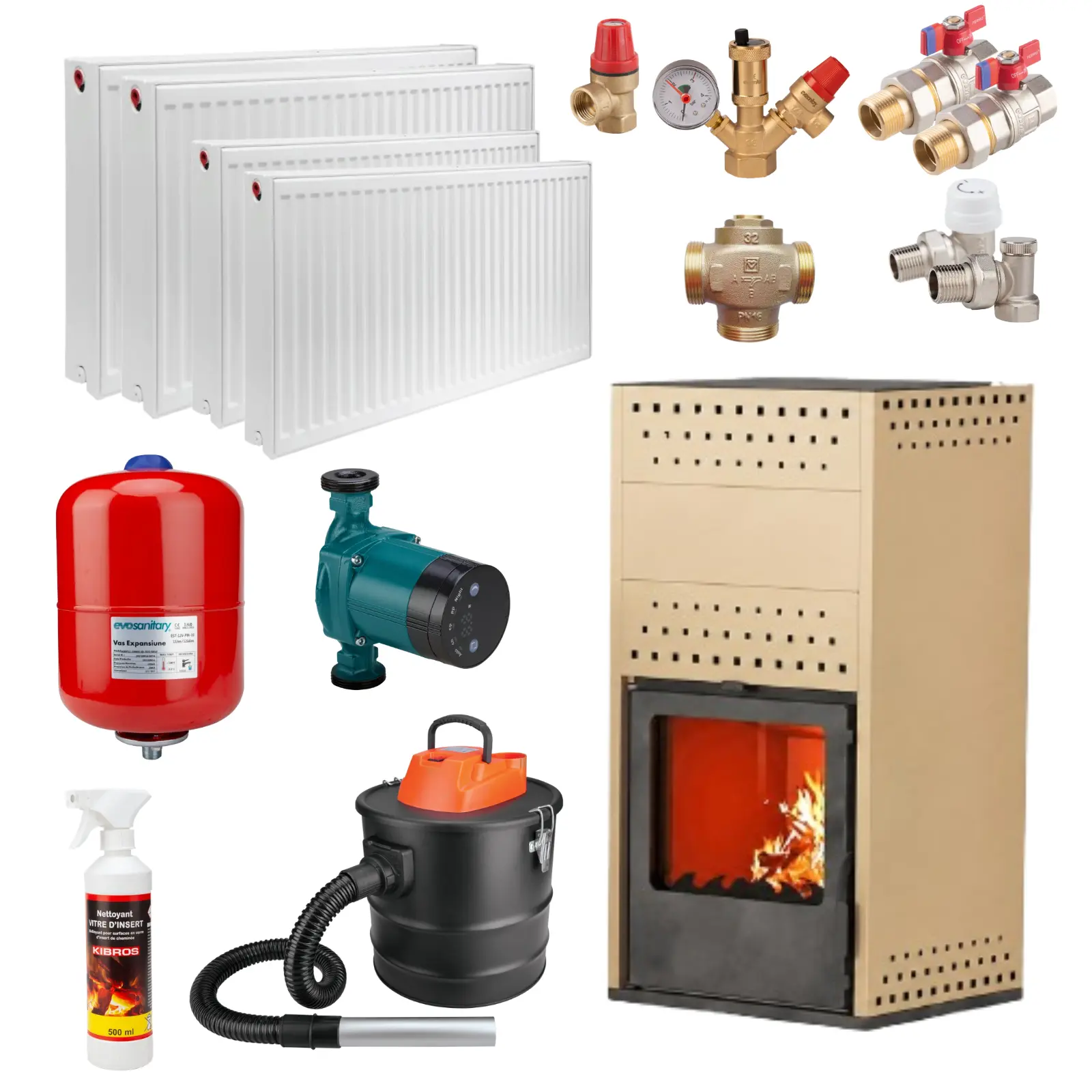 Termosobe pe lemne - Pachet Termosobă pe Lemne 18.4 kW cu Calorifere și Pompă | Kit Încălzire Centrală
