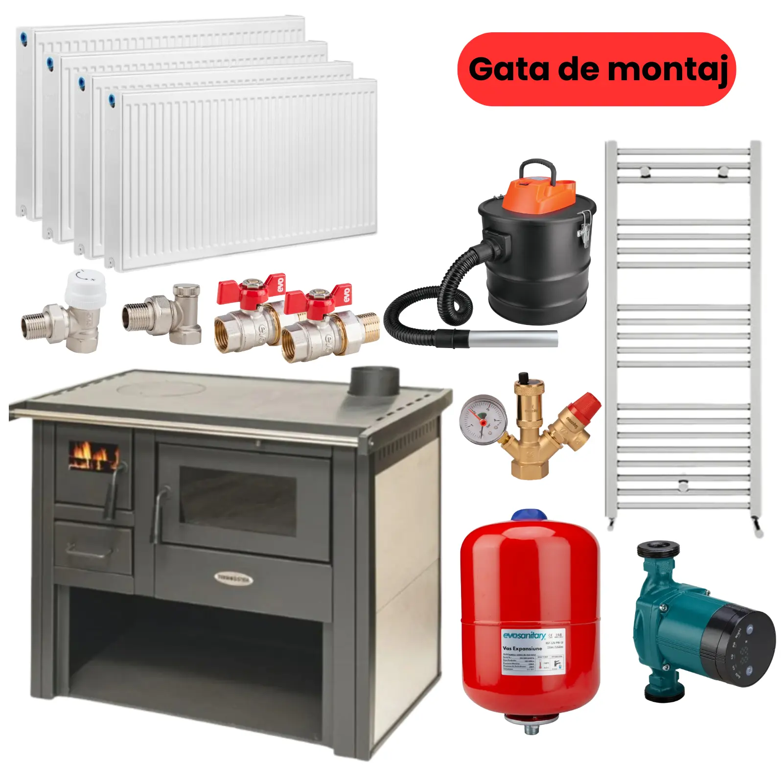 Termosobe pe lemne - Termosobă pe lemne 12 kW cu cuptor și plită – Pachet 85 mp | Hera Instal Vatra