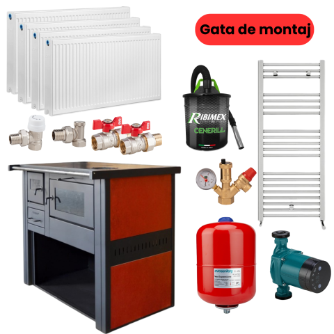 Termosobe pe lemne - Pachet Termosoba pe lemne Herainstal Vatra Aluminium Bordo 12.05 kW cu 40 elementi aluminiu 600 mm