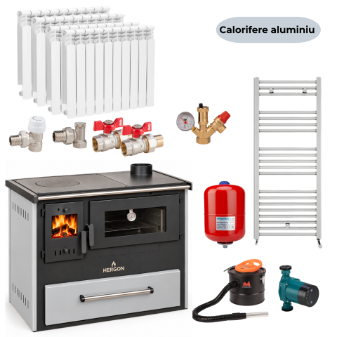 Termosobe pe lemne - Pachet Termosoba pe lemne Herainstal Vatra Aluminium 12.05 kW cu 40 elementi aluminiu 600 mm
