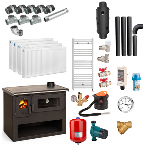 Termosobe pe lemne - Pachet termosobă pe lemne 12,2 kW cu cuptor – Hergon Calor 12 - include kit evacuare si conexiuni