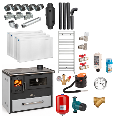 Termosobe pe lemne - Pachet Termosobă HERGON DOMINA 12 cu plită și cuptor – gri silver