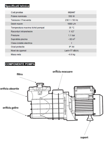 Pompă piscină PP550 EvoSanitary 550W cu filtru [3]