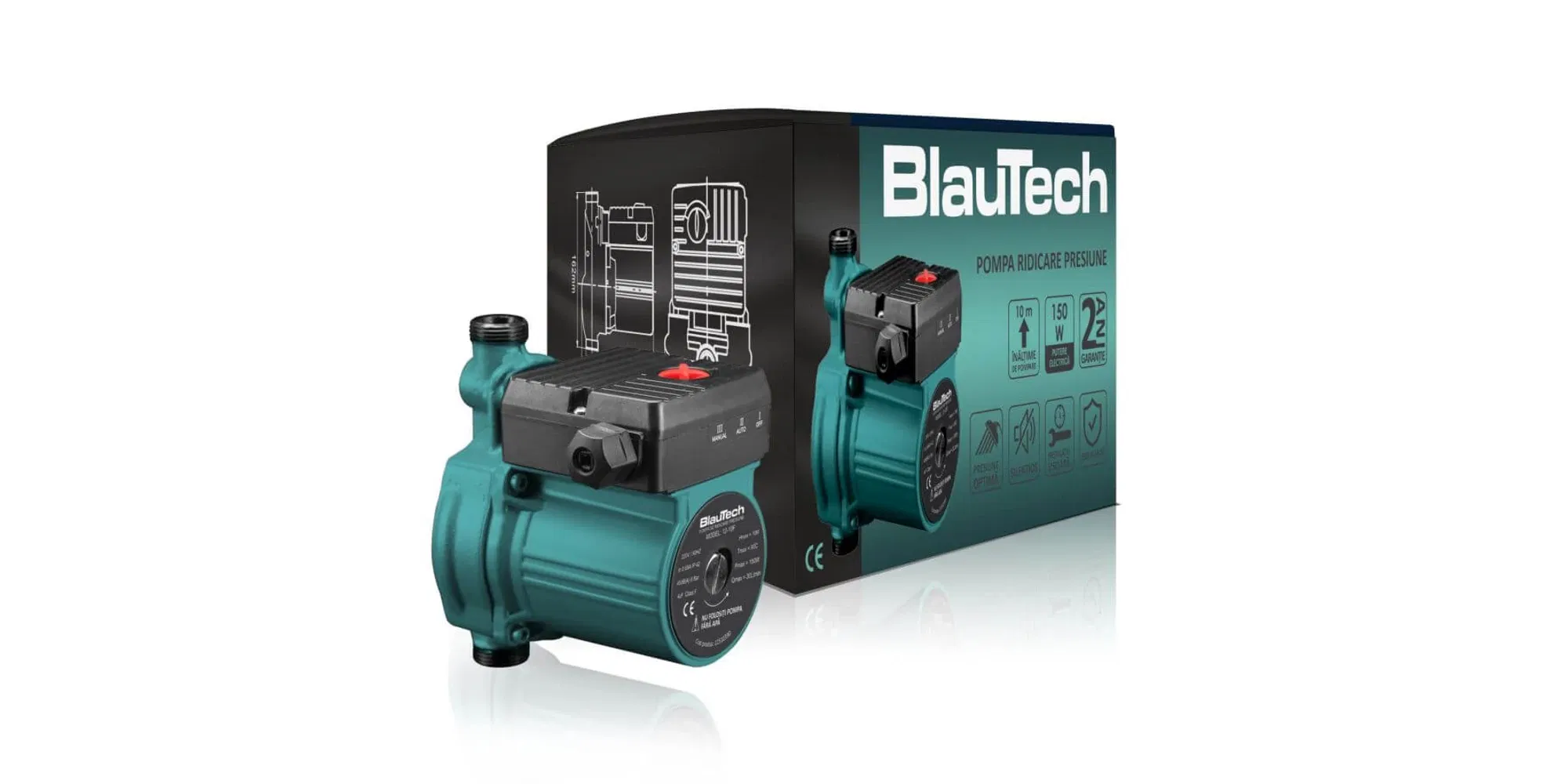 Pompa ridicare presiune panouri solare nepresurizate HeizTech, corp fontă – Kit automat apă caldă [2]