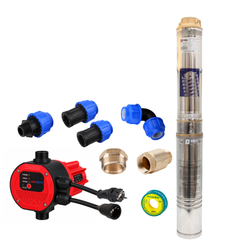 Pachete complete pompe submersibile - Pompa Submersibilă 1.5KW 2CP 8 Turbine 120m + Presostat Electronic Hergon