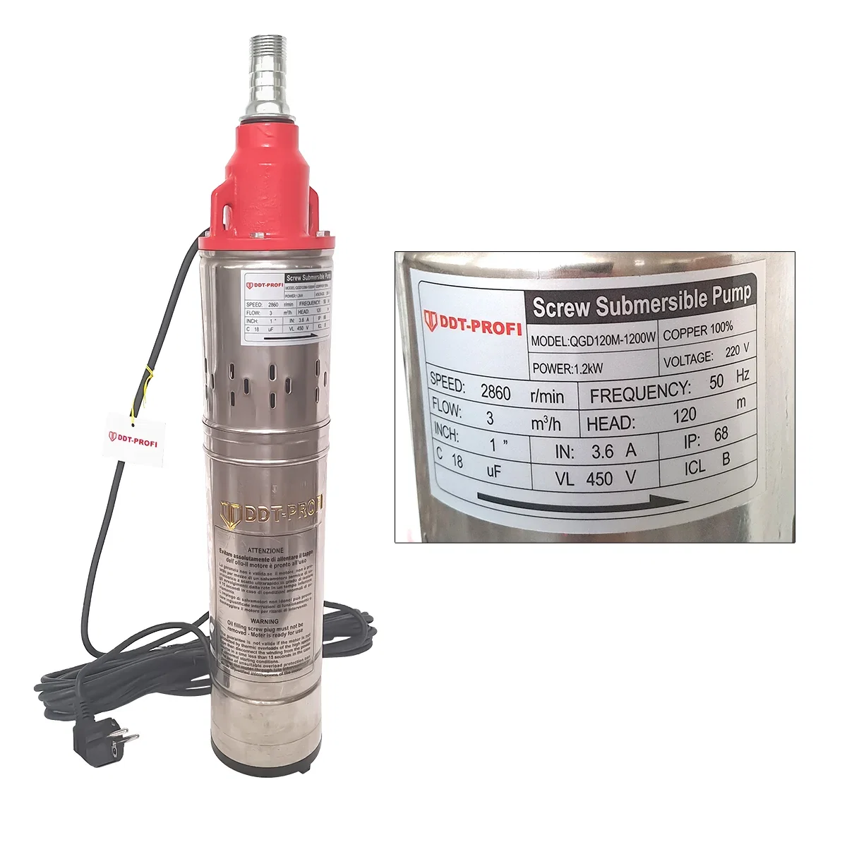 Pompa Submersibila 1200W Inox, 120m, 3 m³/h, Bobinaj Cupru [4]