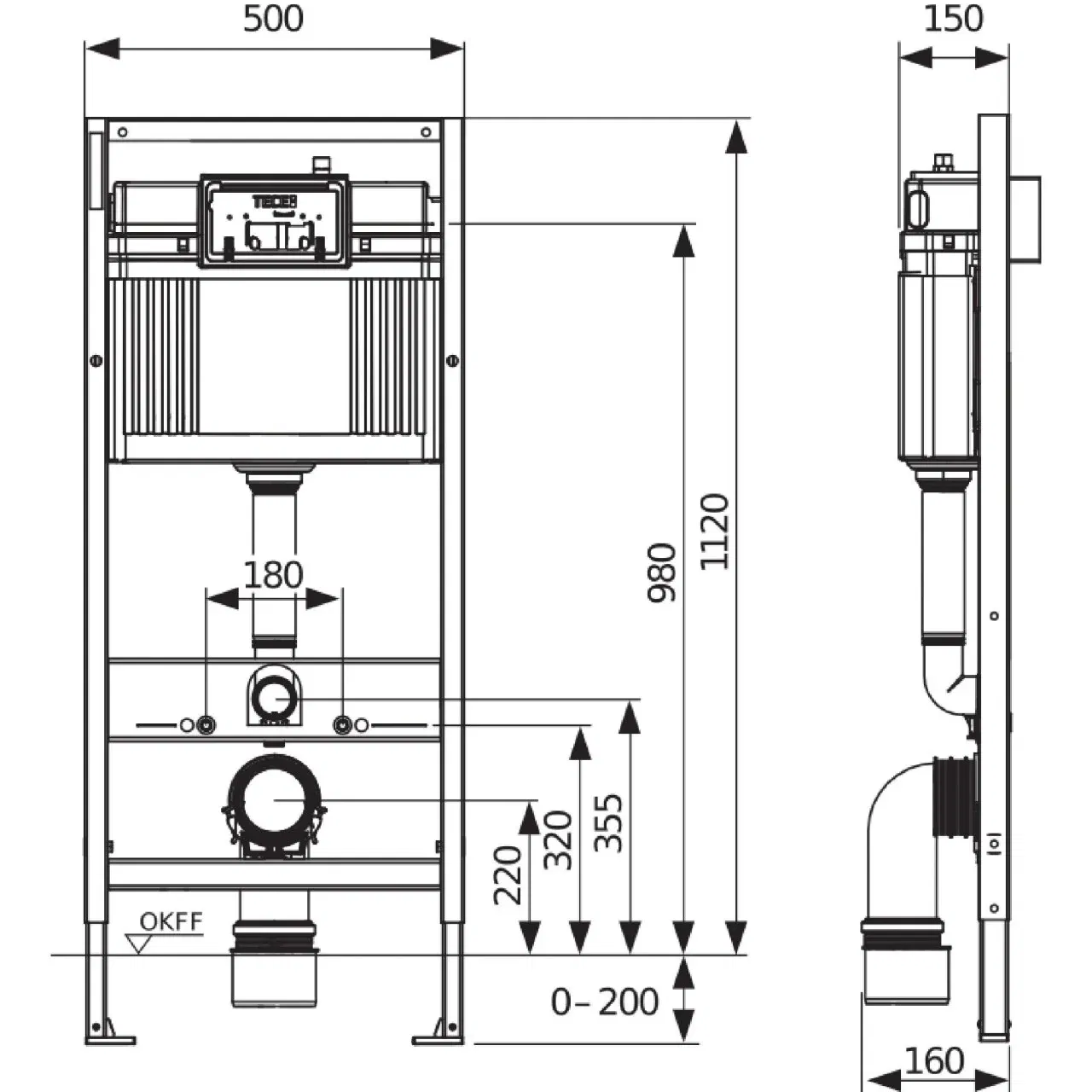 Set de WC cu rezervor Base, inclusiv clapeta cu dubla actionare TECEbase alba, inaltime de instalare 1120 mm [1]