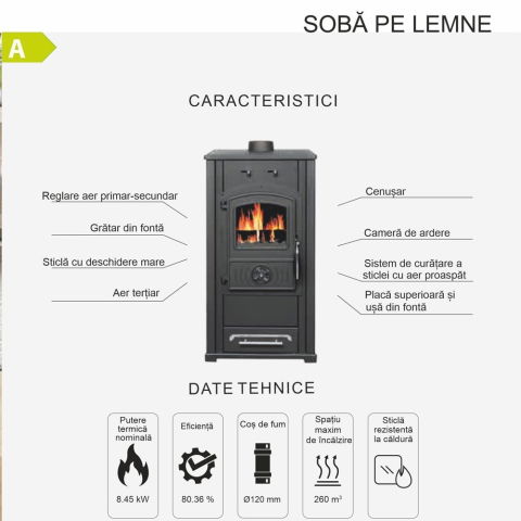 Sobă pe lemne Termax Bunica 8.45 kW – din fontă, albă [2]