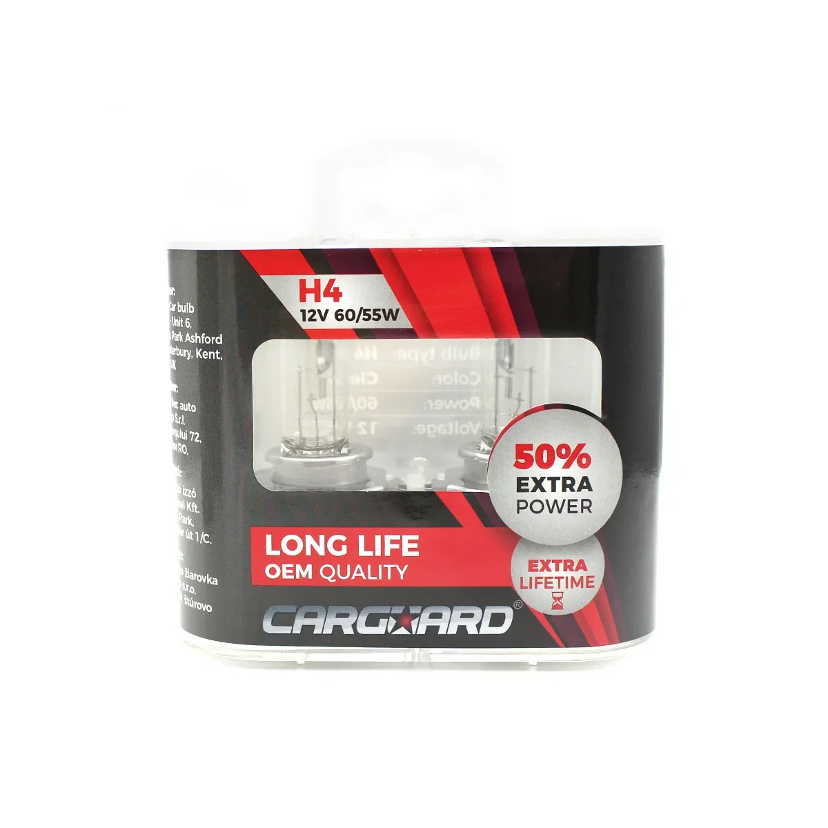 Set 2 becuri halogen auto H4 CARGUARD 12V 60/55W +50% intensitate Long Life [2]